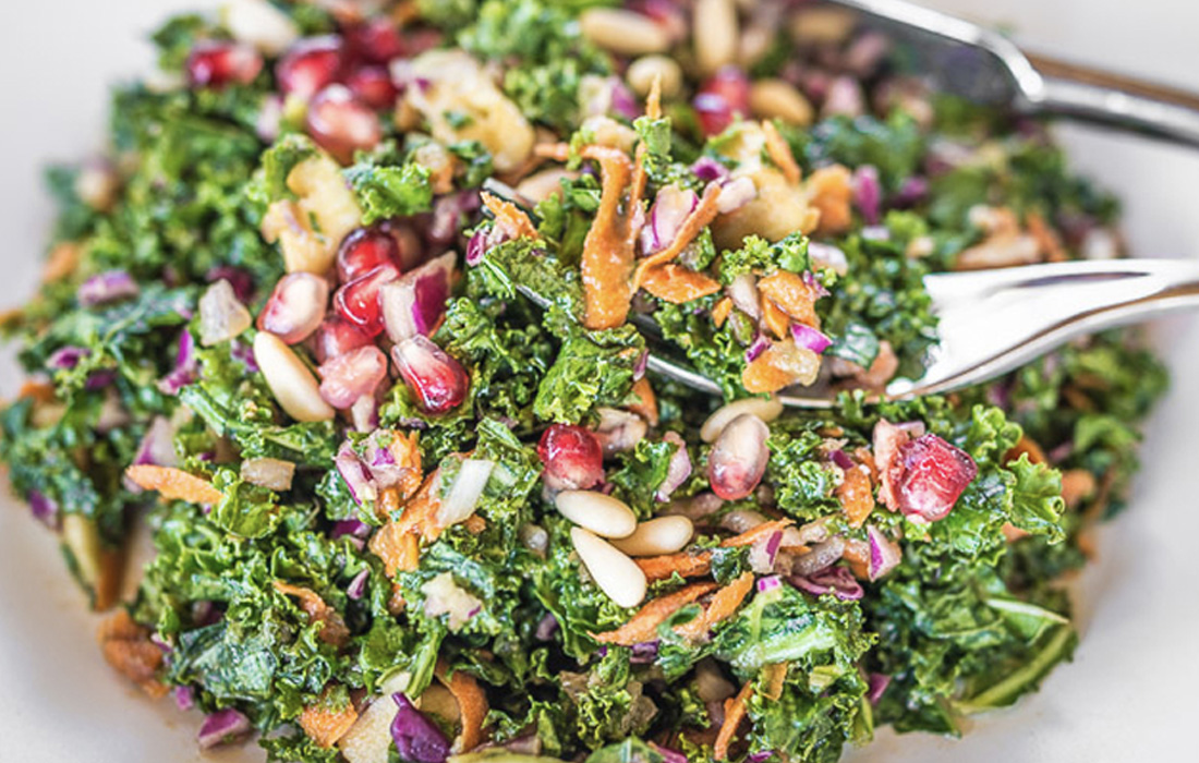 Kale, Broccoli and Cabbage Salad with Avocado, Carrots and Hemp Seeds